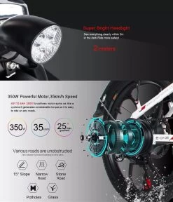 Samebike Elektrische Vouwfiet - Shimano 7 Speed Derailleur - 48V/ 10Ah Lithium Batterij - Aluminium -sportief/modern - 35km/u - Wit -Fiets Serie Winkel 1030x1200 1