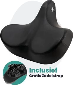Voltano City XXXL Fietszadel – Unisex Extra Breed Fietszadel – Tegen Zadelpijn – 100% Waterdicht – Incl. Gratis Zadelstrop - Zwart