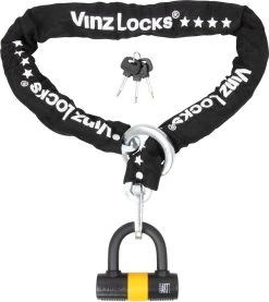 VINZ Trivor ART 4 Kettingslot - 120 Cm Motorslot Van Gehard Staal Met Ring / Scooterslot Met Hangslot / Schijfremslot