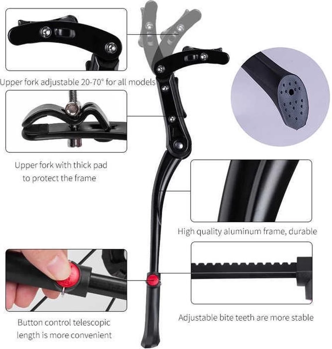 Decopatent® PRO Fietsstandaard - 24- 29 Inch - Mountainbike Standaard - Verstelbaar 46 -> 50 Cm - Fietsenstandaard - Zijstandaard 7 Decopatent® PRO Fietsstandaard - 24- 29 Inch - Mountainbike Standaard - Verstelbaar 46 -> 50 Cm - Fietsenstandaard - Zijstandaard - Afbeelding 7