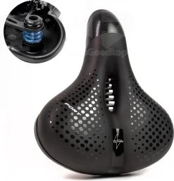 Voltano Pro Gel Fietszadel – Met Uitsparing – Zwart – Unisex - Inclusief Zadelstrop - Ergonomisch Gevormd - Elastomeer Vering