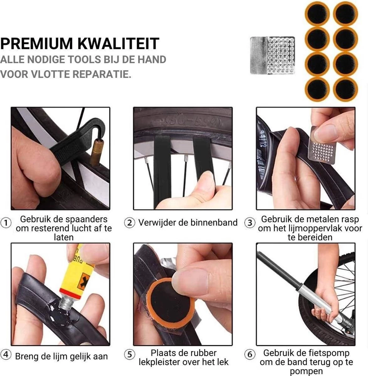 TIKKENS® Fietsbanden Reparatieset - Lekke Fietsband Reparatie Set - Racefiets / Mountainbike / Alle Andere Fietstypes / Complete Set In Etui - Onderhoud 2 TIKKENS® Fietsbanden Reparatieset - Lekke Fietsband Reparatie Set - Racefiets / Mountainbike / Alle Andere Fietstypes / Complete Set In Etui - Onderhoud - Afbeelding 2