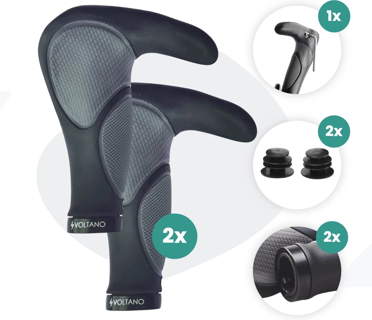 Voltano Ergonomisch Gevormde Fiets Handvatten Met Bar Ends - Handvat Eenvoudig Vastzetten Met Imbus - Incl. Bevestigingsmateriaal - Anti Plak Coating - Fietshandvatten Met Verhoogde Grip 7 Voltano Ergonomisch Gevormde Fiets Handvatten Met Bar Ends - Handvat Eenvoudig Vastzetten Met Imbus - Incl. Bevestigingsmateriaal - Anti Plak Coating - Fietshandvatten Met Verhoogde Grip - Afbeelding 7
