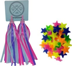 Entergoods® Fietsversiering Kinderfiets- Stuurslingers En Spaakkralen - Combi/Set - Fietsversiering Kinderen - Prinsessen Streamers Stuur + Spaakkralen Ster