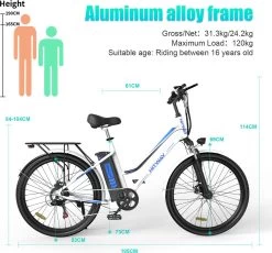 HITWAY Elektrische Fiets Voor Volwassenen | Ebikes Fietsen Stadsfiets | 250W 36V Motor | 7 VERSNELLINGSSYSTEE | 26 Inch - Wit 9 HITWAY Elektrische Fiets Voor Volwassenen | Ebikes Fietsen Stadsfiets | 250W 36V Motor | 7 VERSNELLINGSSYSTEE | 26 Inch - Wit -Fiets Serie Winkel 1200x1117 9