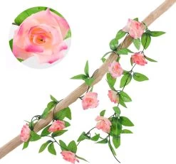 Bloemenslinger Rozen Fiets Roze - Stijlvolle Bloemenstreng Voor Fietsmand Of Stuur - 220 CM Bloemen - Plastic Kunstbloemen Fiets Slinger