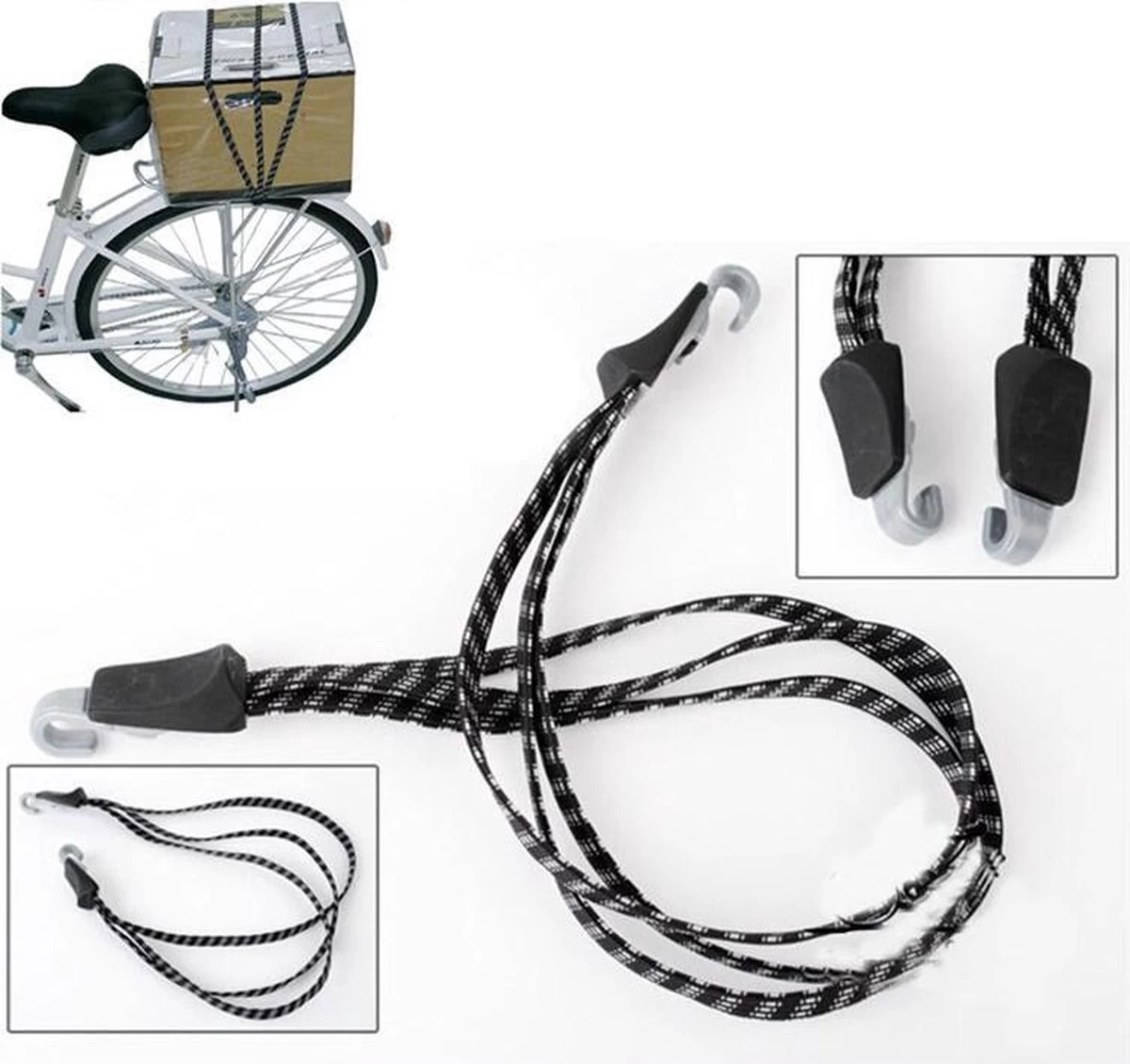 WiseGoods Snelbinders Fiets Met Haak Universeel - Bagagespin - Spinbinder - Bagagebinder - Fietsrekker - Spin - Zwart / Wit 4 WiseGoods Snelbinders Fiets Met Haak Universeel - Bagagespin - Spinbinder - Bagagebinder - Fietsrekker - Spin - Zwart / Wit - Afbeelding 4