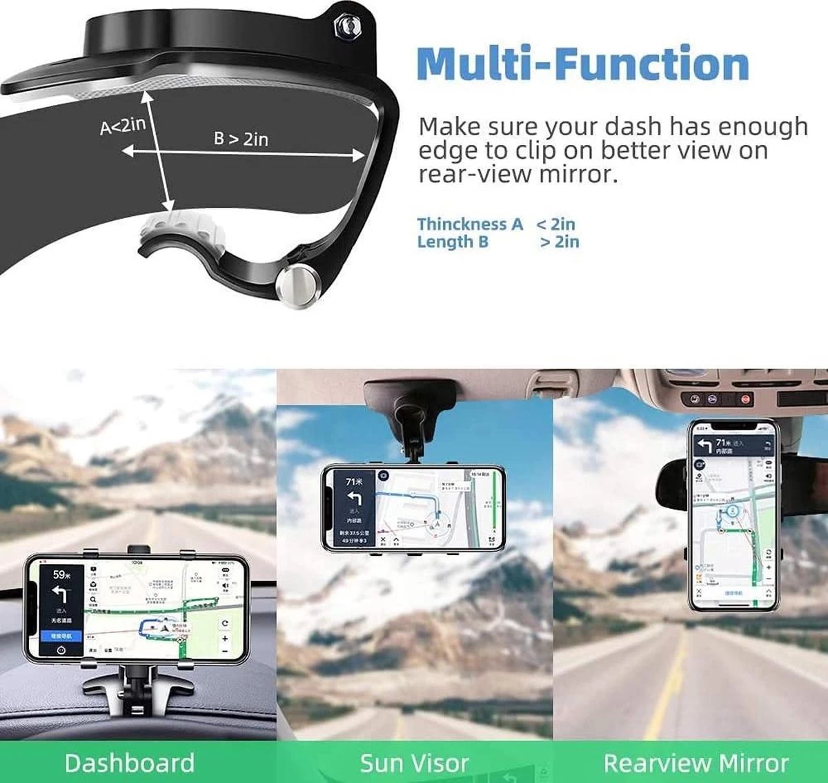Merkloos Multifunctionele Autohouder Voor Dashboard, Met Verstelbare Veerclip, 360 Graden Draaibaar, Draagbaar, Voor Auto En Smartphones Van 4 Tot 7 Inch (zwart) 6 Merkloos Multifunctionele Autohouder Voor Dashboard, Met Verstelbare Veerclip, 360 Graden Draaibaar, Draagbaar, Voor Auto En Smartphones Van 4 Tot 7 Inch (zwart) - Afbeelding 6
