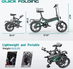 Merkloos Hitway 14F005 Elektrische Fiets E-bike | Opvouwbaar | 250W Motor | 7.5Ah | 16" | Zwart / Groen -Fiets Serie Winkel 1200x1147 9