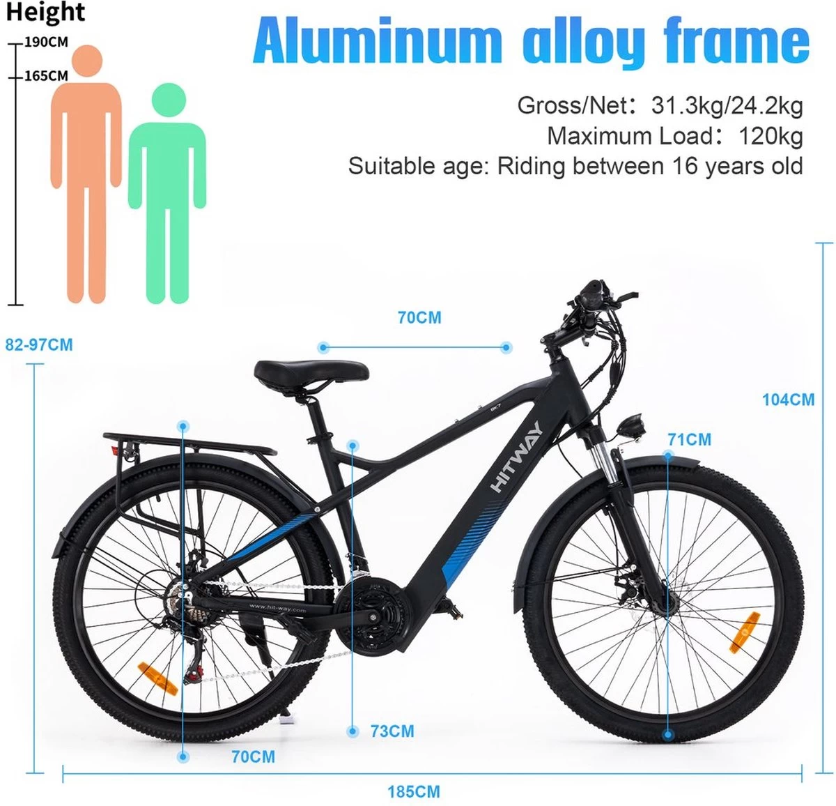 HITWAY 26" Elektrische Mountainbike, 35-70KM Power Assist-fietsen Voor Mannen En Vrouwen, 48V/7,5Ah/250W Krachtige E-bike 3 HITWAY 26" Elektrische Mountainbike, 35-70KM Power Assist-fietsen Voor Mannen En Vrouwen, 48V/7,5Ah/250W Krachtige E-bike - Afbeelding 3