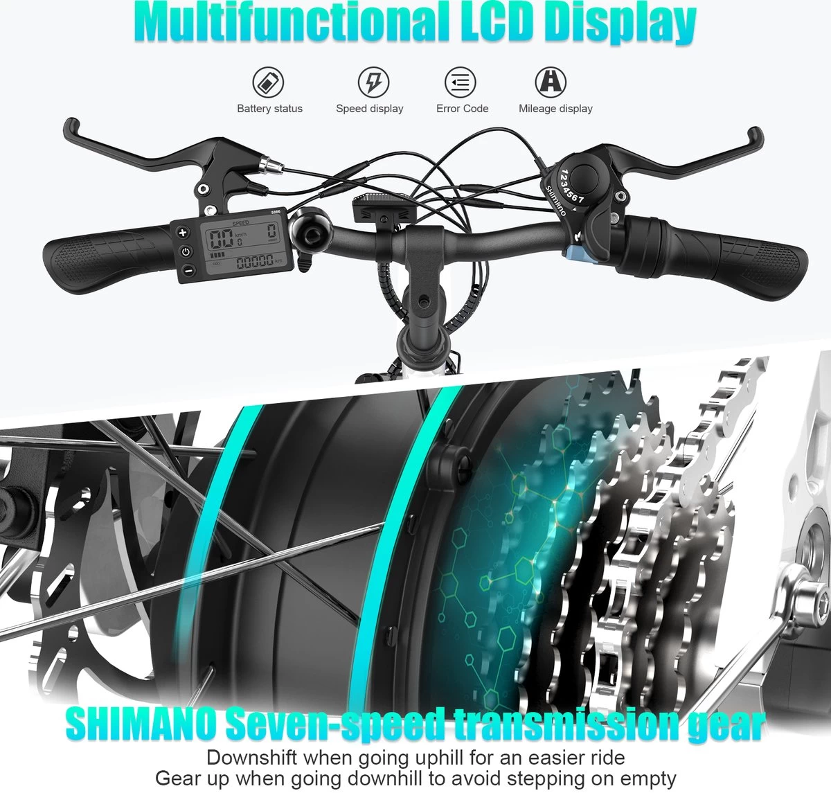 HITWAY Elektrische Fiets Voor Volwassenen | Ebikes Fietsen Stadsfiets | 250W 36V Motor | 7 VERSNELLINGSSYSTEE | 26 Inch - Wit 6 HITWAY Elektrische Fiets Voor Volwassenen | Ebikes Fietsen Stadsfiets | 250W 36V Motor | 7 VERSNELLINGSSYSTEE | 26 Inch - Wit - Afbeelding 6