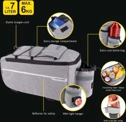 Dunlop Koeltas Voor Bagagedrager Fiets - 7 Liter - Fietstas - Klittenband Bevestiging - Incl. Extra Opbergvakken En Flessenhouder - Isolerende Binnenlaag - Met Schouderband - Grijs -Fiets Serie Winkel 1200x1158