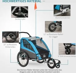 HOMCOM 3-in-1 Kinderaanhanger Jogger Fietskar Voor 2 Kinderen Aluminium 440-018 -Fiets Serie Winkel 1200x1161 2