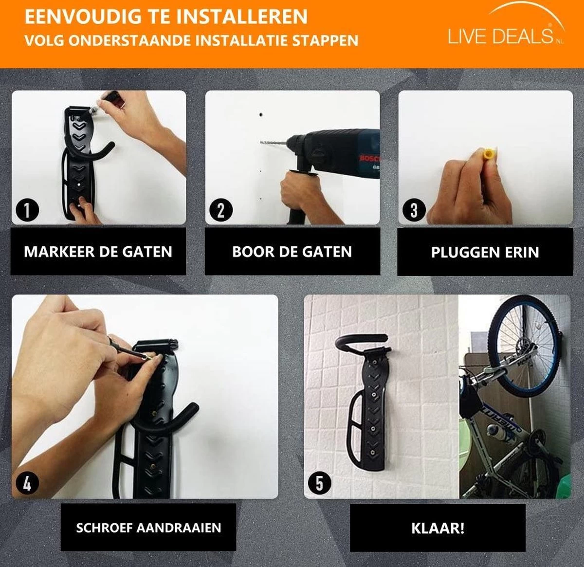 Merkloos Fiets Ophangsysteem 2x | Fietshaak | Muurbeugel | Ophangbeugel | Fietsbeugel | Fietsenrek 5 Merkloos Fiets Ophangsysteem 2x | Fietshaak | Muurbeugel | Ophangbeugel | Fietsbeugel | Fietsenrek - Afbeelding 5