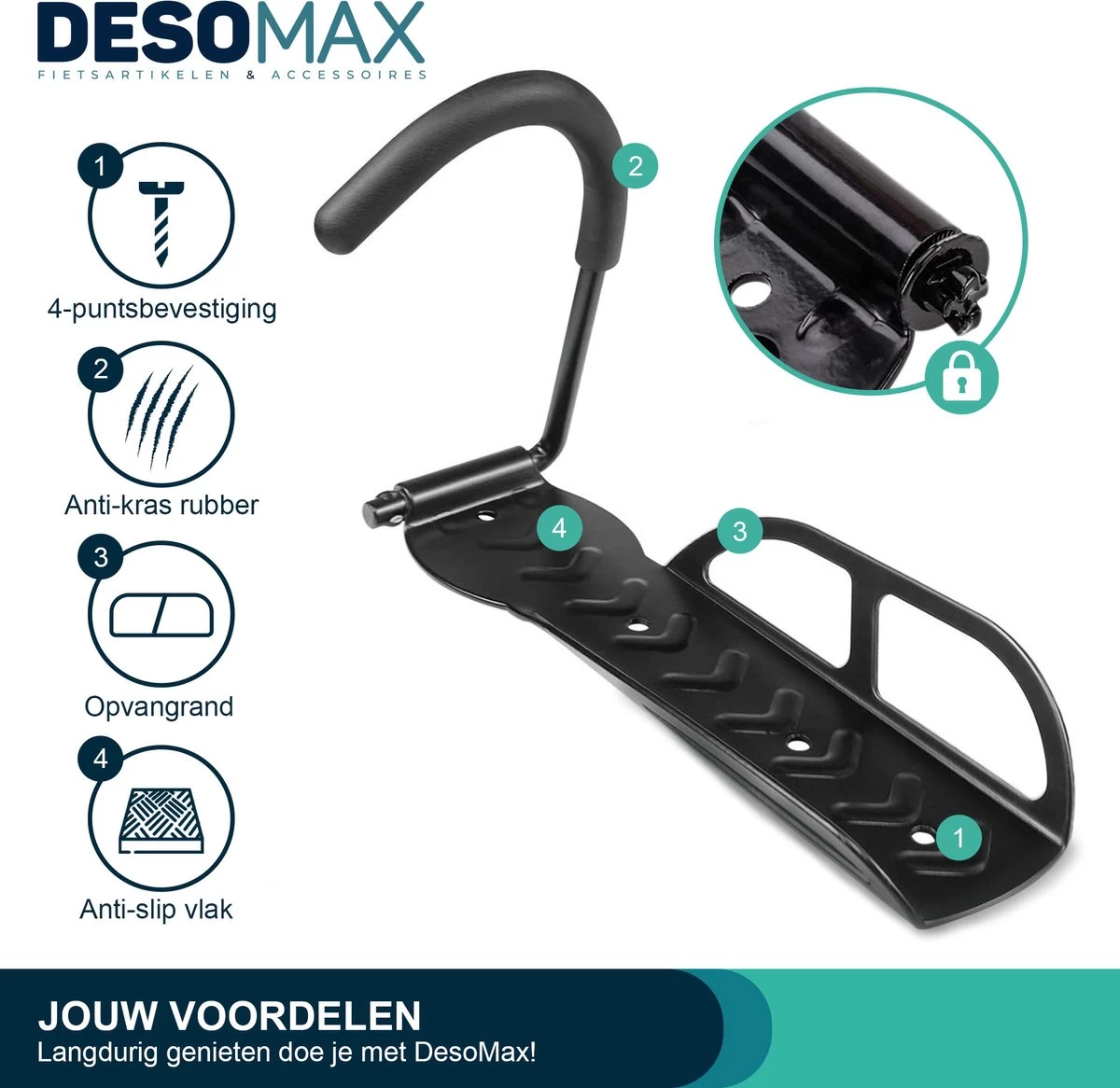 Fiets Ophangsysteem Ophangbeugel En Muurbeugel DesoMax® Muurhaak - Muurbevestiging Voor Met De Wiel Aan De Muur - Wandhouder - Fietshaak 2 Fiets Ophangsysteem Ophangbeugel En Muurbeugel DesoMax® Muurhaak - Muurbevestiging Voor Met De Wiel Aan De Muur - Wandhouder - Fietshaak - Afbeelding 2