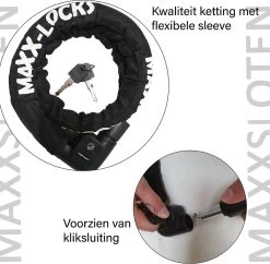 Maxx-Locks Bulls Kettingslot - Solid Pantserslot Uit Gehard Staal - Gebruik Slot Lock Motor Scooter Fiets Motorslot Scooterslot - Alternatief Voor Ketting Ringslot Cijferslot Kabelslot Beugelslot - Lengte 100CM Dikte 8MM - Zwart -Fiets Serie Winkel 1200x1176