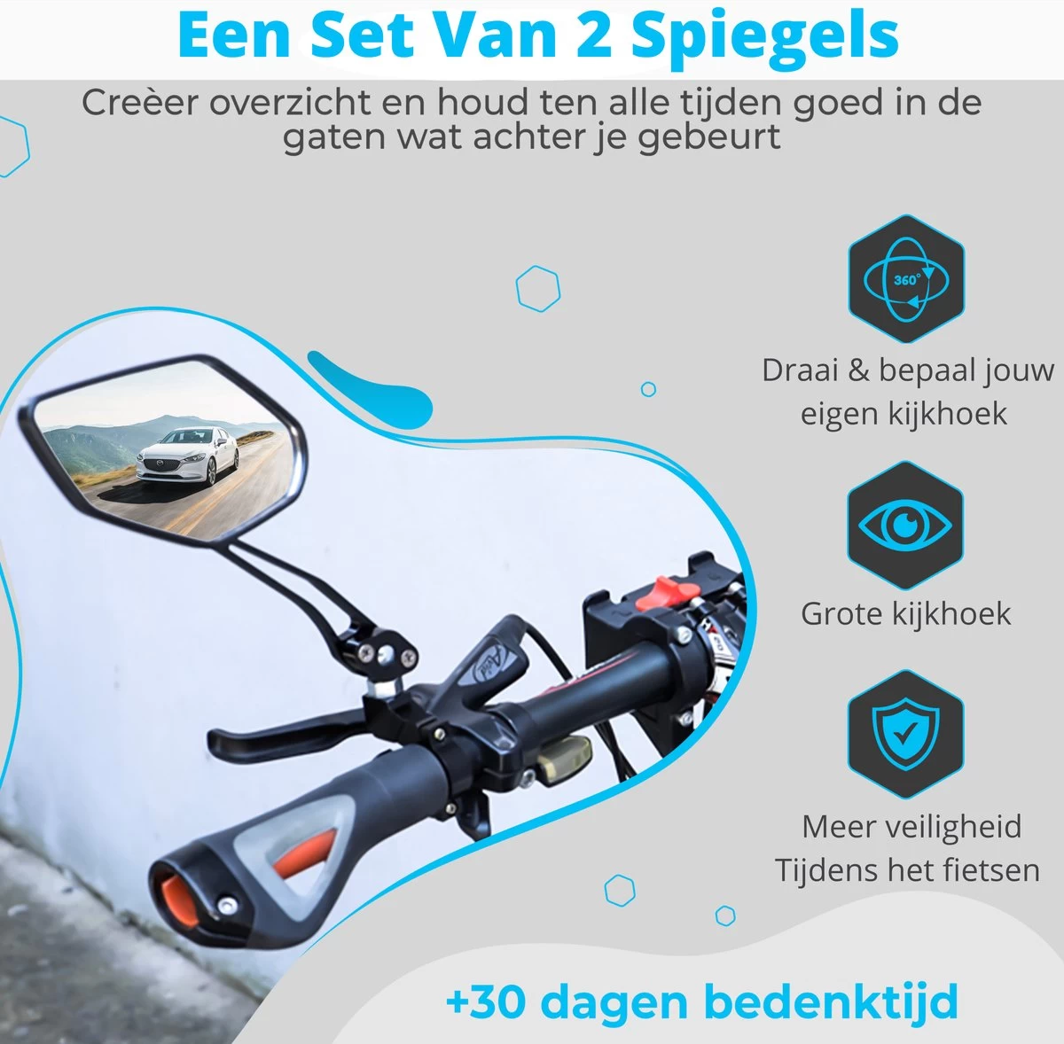 NueNext Fietsspiegel Ebike 2 Stuks – Achteruitkijk Spiegel Op Stuur – Multi-verstelbaar – 360 Rotatie - Speed-pedelec 6 NueNext Fietsspiegel Ebike 2 Stuks – Achteruitkijk Spiegel Op Stuur – Multi-verstelbaar – 360 Rotatie - Speed-pedelec - Afbeelding 6