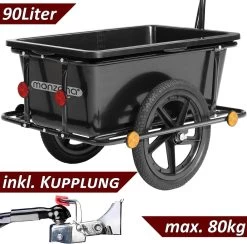 Monzana Fietskar Aanhanger - Met 90L Kunststof Kuip Koppeling – Zwart -Fiets Serie Winkel 1200x1183 3