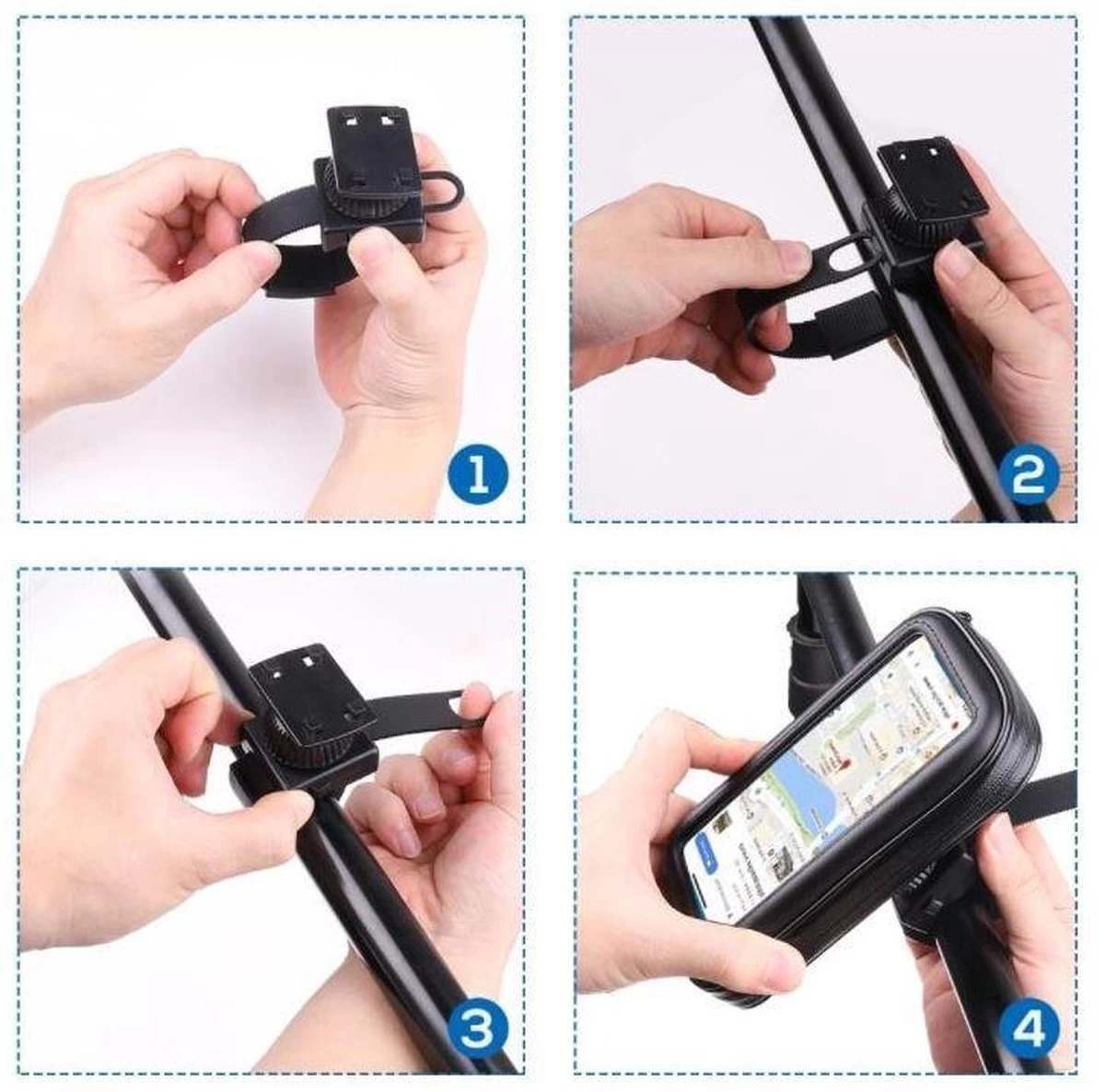 Merkloos Telefoonhouder Fiets Universeel Waterproof - Smartphonehouder O.a Iphone/Samsung - Stuurklem - Tot 7.5 Inch - Zwart Hoesje Met Doorzichtig Folie 6 Merkloos Telefoonhouder Fiets Universeel Waterproof - Smartphonehouder O.a Iphone/Samsung - Stuurklem - Tot 7.5 Inch - Zwart Hoesje Met Doorzichtig Folie - Afbeelding 6