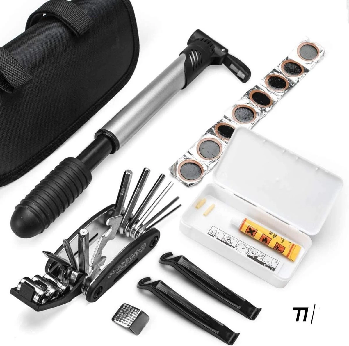 TIKKENS® Fietsbanden Reparatieset - Lekke Fietsband Reparatie Set - Racefiets / Mountainbike / Alle Andere Fietstypes / Complete Set In Etui - Onderhoud 1 TIKKENS® Fietsbanden Reparatieset - Lekke Fietsband Reparatie Set - Racefiets / Mountainbike / Alle Andere Fietstypes / Complete Set In Etui - Onderhoud