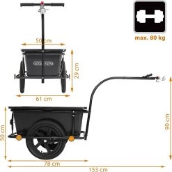 Monzana Fietskar Aanhanger - Met 90L Kunststof Kuip Koppeling – Zwart -Fiets Serie Winkel 1200x1198 15