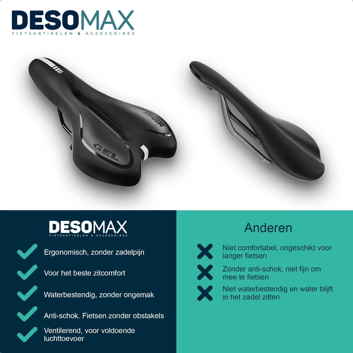 Fietszadel Voor Dames En Heren DesoMax Sport Comfortabel Gel Zadel - Unisex - Sport Design - Zwart - MTB En Race Geschikt. 4 Fietszadel Voor Dames En Heren DesoMax Sport Comfortabel Gel Zadel - Unisex - Sport Design - Zwart - MTB En Race Geschikt. - Afbeelding 4