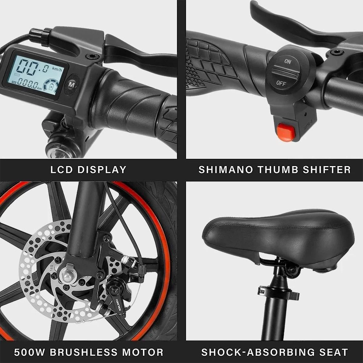OUXI - V5 - 16 Inch - Elektrische Fiets - E Bike - Elektrische Vouwfiets - APP IOS/ Android - 500W Motor - 15Ah Lithuim Ion Batterij - Zwart 10 OUXI - V5 - 16 Inch - Elektrische Fiets - E Bike - Elektrische Vouwfiets - APP IOS/ Android - 500W Motor - 15Ah Lithuim Ion Batterij - Zwart - Afbeelding 10
