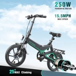 Merkloos Hitway 14F005 Elektrische Fiets E-bike | Opvouwbaar | 250W Motor | 7.5Ah | 16" | Zwart / Groen -Fiets Serie Winkel 1200x1200 1367