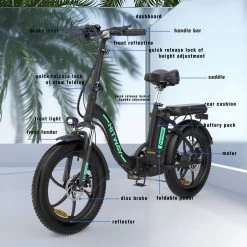 HITWAY E-Bike Elektrische Fiets 20 Inch Fat Tire E-Bicycle Vouwfiets, 250 W, 11,2 Ah Accu, Max. Bereik Tot 35-90 Km, Offroad-mountainbike Met Shimano 7-versnellingen, City EBike Met Slot,Groen Zwart -Fiets Serie Winkel 1200x1200 1386
