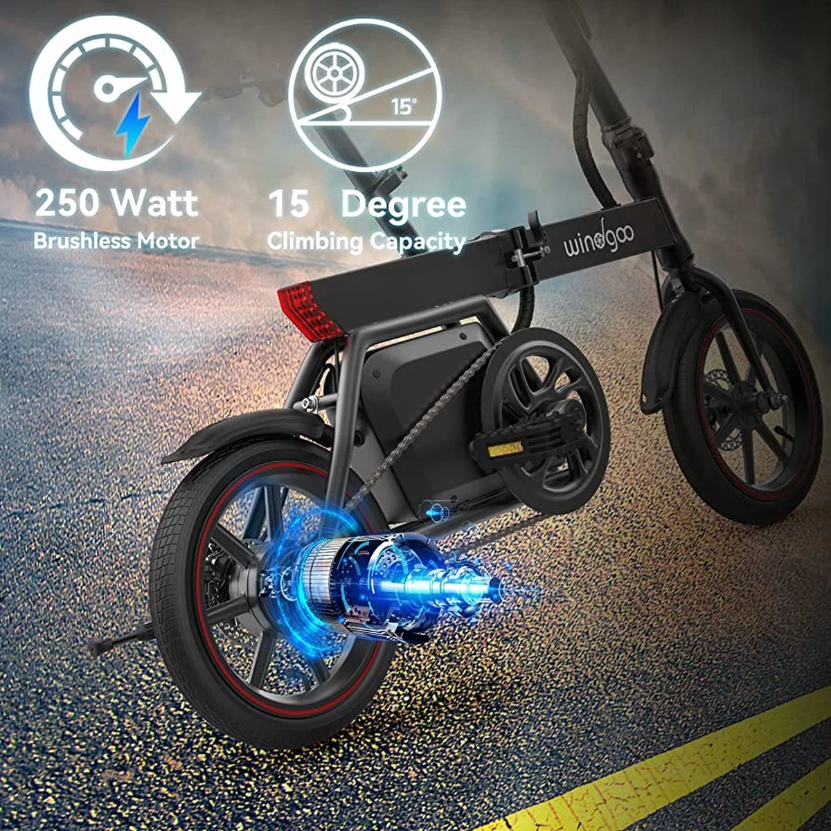 Windgoo B20 V3 - Elektrische Vouwfiets - E Bike - 250W 7.8Ah Batterij - APP IOS Android - 14 Inch - 25 KM/H - Zwart 12 Windgoo B20 V3 - Elektrische Vouwfiets - E Bike - 250W 7.8Ah Batterij - APP IOS Android - 14 Inch - 25 KM/H - Zwart - Afbeelding 12