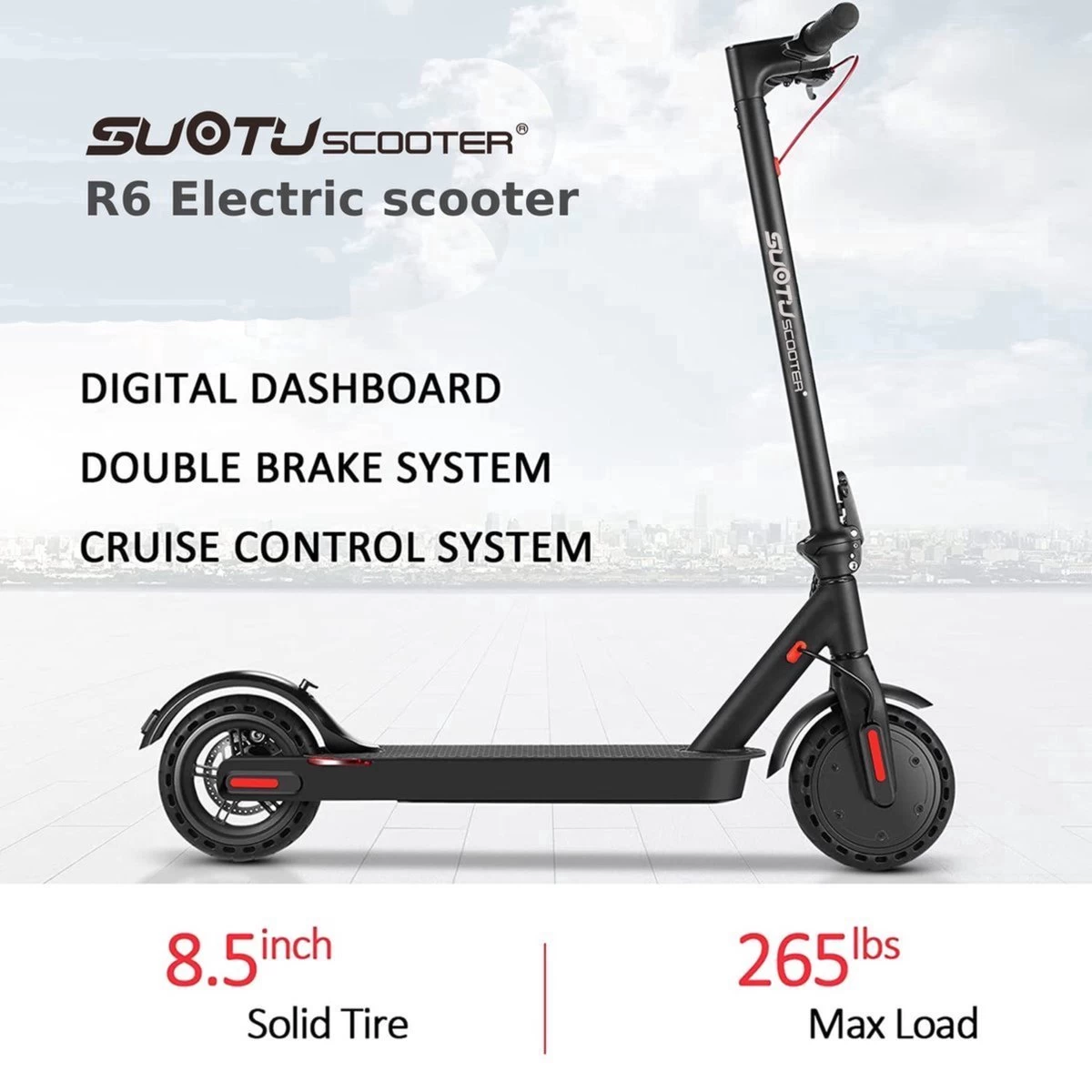 Suotu Elektrische Step R6 - 8.5" Wielen - 25km/u - 25 Bereik - Instelbaar Snelheid Via APP - Zwart 8 Suotu Elektrische Step R6 - 8.5" Wielen - 25km/u - 25 Bereik - Instelbaar Snelheid Via APP - Zwart - Afbeelding 8