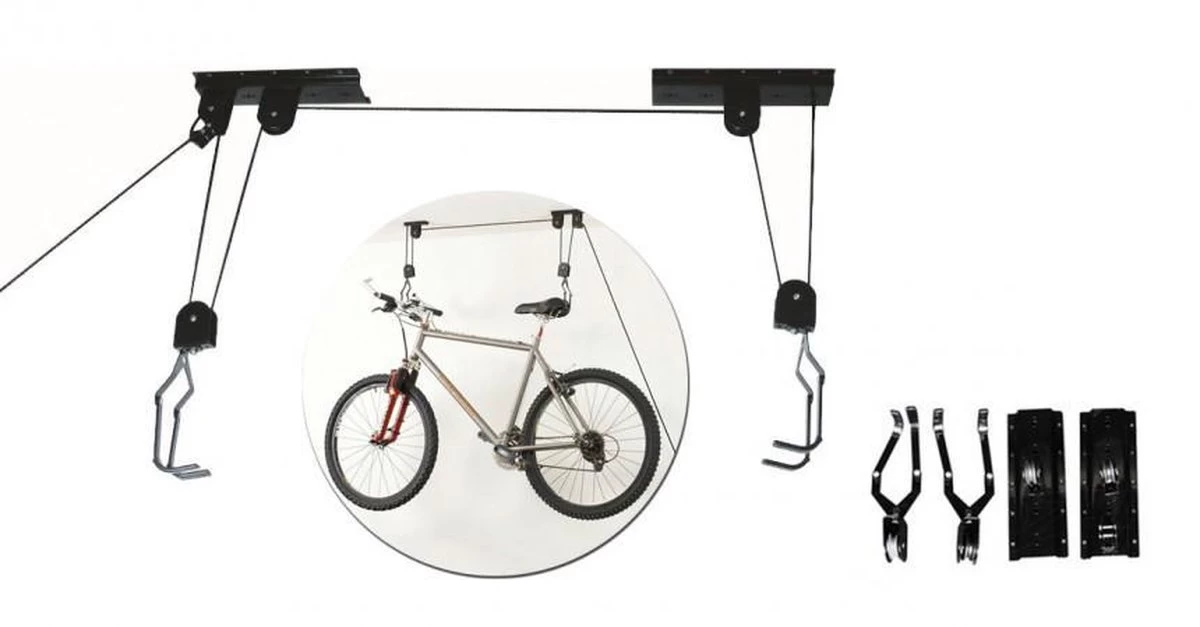Merkloos Double Fietslift Ophangsysteem - Plafond Fietsbeugel Met Haken - Fietshaak Plafondlift Ophangbeugel - 2 Ophanghaken 2 Merkloos Double Fietslift Ophangsysteem - Plafond Fietsbeugel Met Haken - Fietshaak Plafondlift Ophangbeugel - 2 Ophanghaken - Afbeelding 2