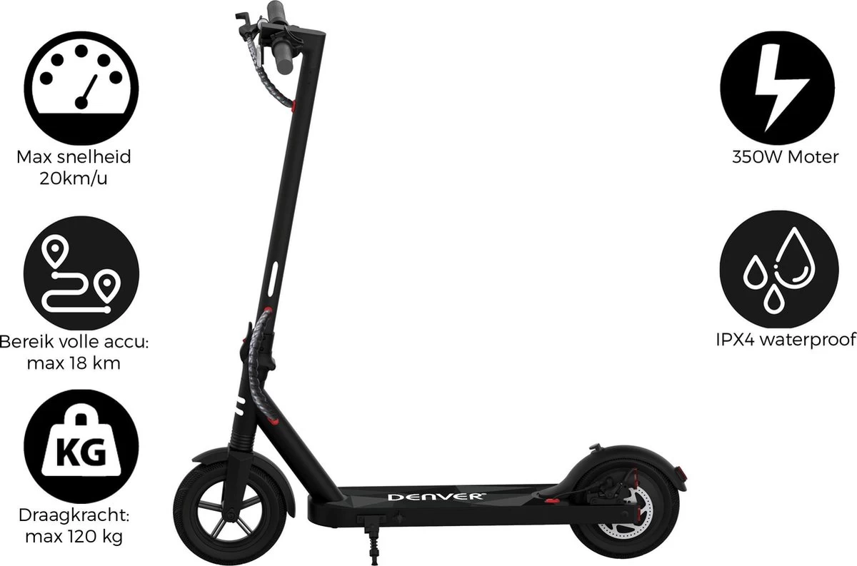 Denver Elektrische Step Volwassenen 20 Km/u - Tot 18km Actieradius - 350W - Inklapbaar - 8.5" Wielen - Aluminium Frame - LED Verlichting - SEL-85350 - Zwart 2 Denver Elektrische Step Volwassenen 20 Km/u - Tot 18km Actieradius - 350W - Inklapbaar - 8.5" Wielen - Aluminium Frame - LED Verlichting - SEL-85350 - Zwart - Afbeelding 2