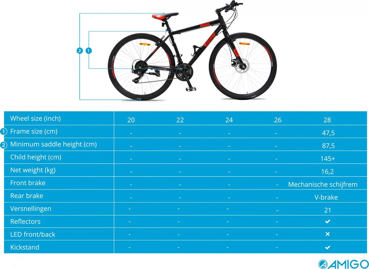 Amigo Control - Mountainbike 28 Inch - Voor Dames En Heren - Met 21 Versnellingen - Zwart/Rood 6 Amigo Control - Mountainbike 28 Inch - Voor Dames En Heren - Met 21 Versnellingen - Zwart/Rood - Afbeelding 6
