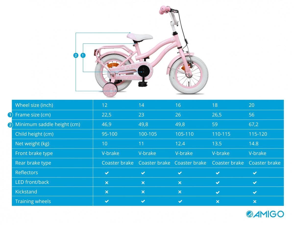 Amigo Lovely Meisjesfiets - Kinderfiets 14 Inch - Roze 13 Amigo Lovely Meisjesfiets - Kinderfiets 14 Inch - Roze - Afbeelding 13