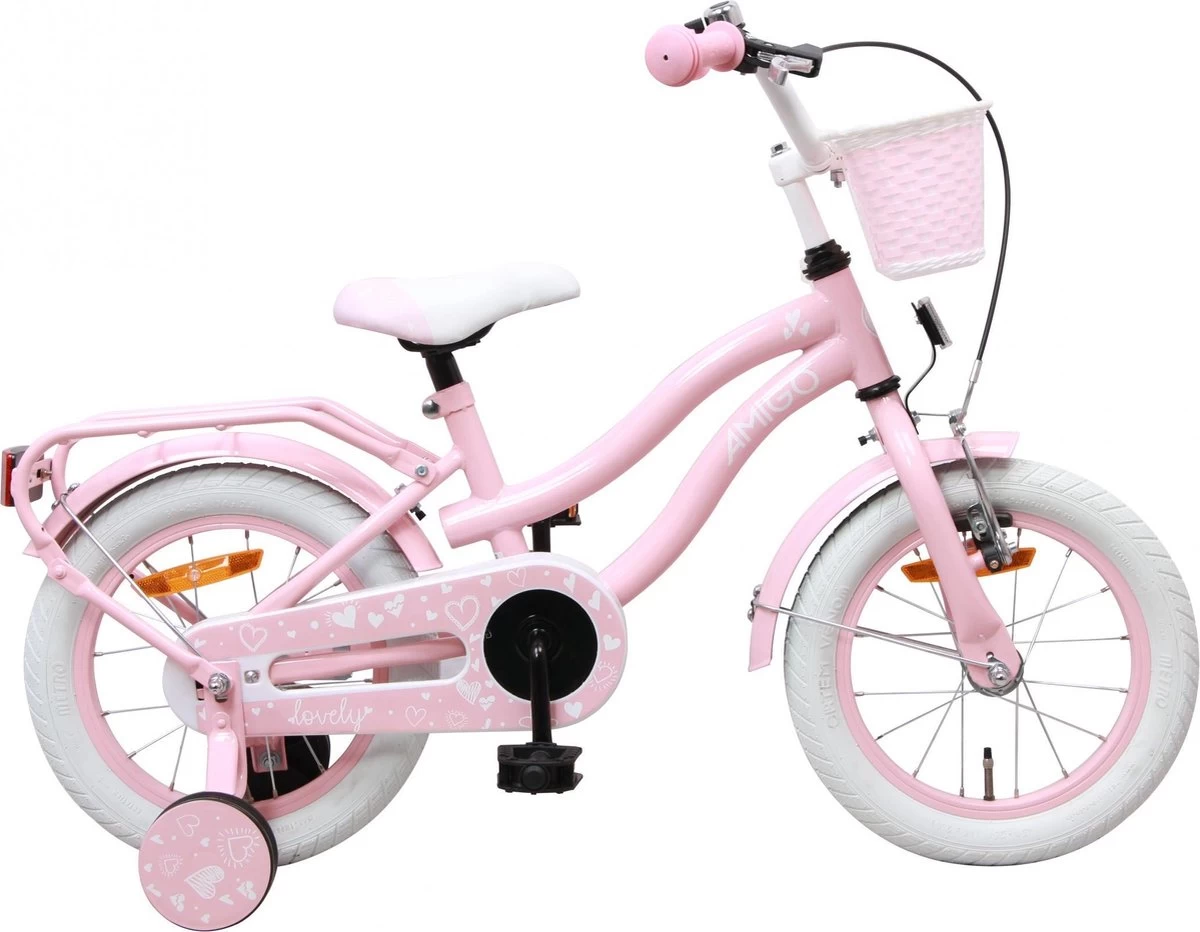 Amigo Lovely Meisjesfiets - Kinderfiets 14 Inch - Roze 1 Amigo Lovely Meisjesfiets - Kinderfiets 14 Inch - Roze