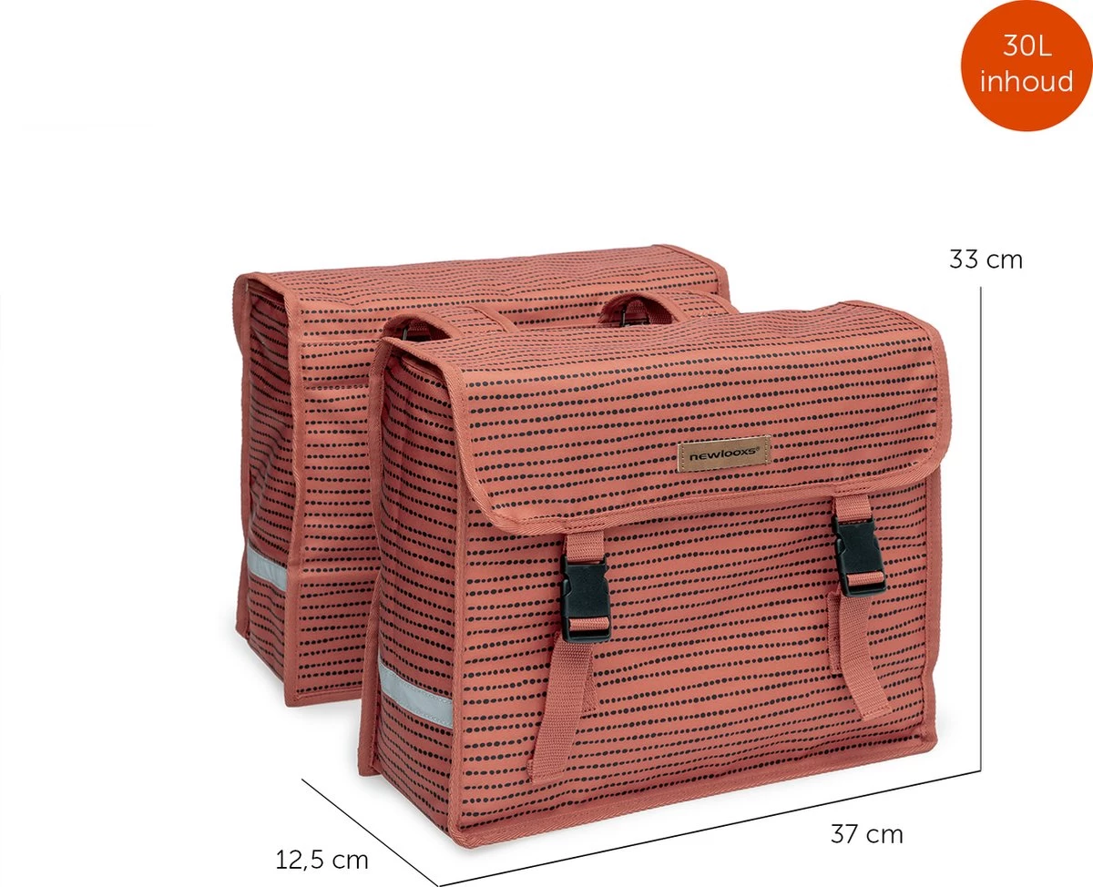 New Looxs Fiori Double Nomi Dubbele Fietstas - 30 Liter - Rood 3 New Looxs Fiori Double Nomi Dubbele Fietstas - 30 Liter - Rood - Afbeelding 3