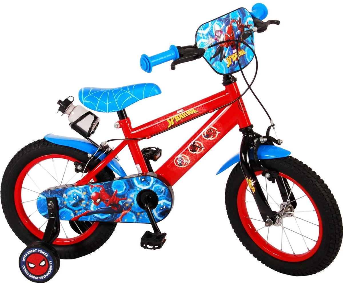 Spider-Man Kinderfiets - Jongens - 14 Inch - Rood/Blauw - Twee Handremmen 2 Spider-Man Kinderfiets - Jongens - 14 Inch - Rood/Blauw - Twee Handremmen - Afbeelding 2