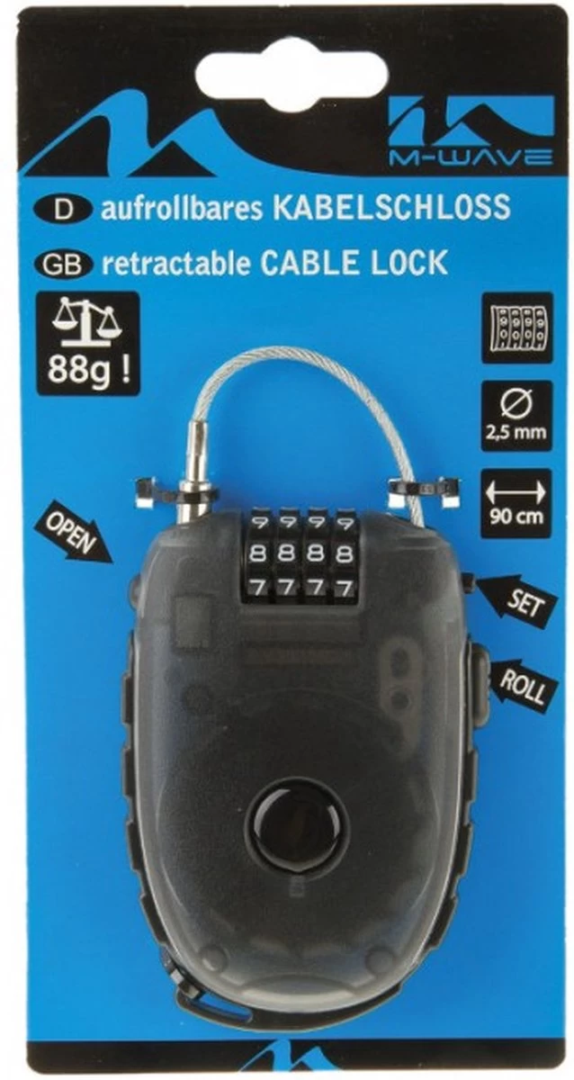 Kabelslot Met Oprolbare Staalkabel M-Wave Lock 'n Roll - 90 Cm X 2,4 Mm (op M-wave Kaart) 2 Kabelslot Met Oprolbare Staalkabel M-Wave Lock 'n Roll - 90 Cm X 2,4 Mm (op M-wave Kaart) - Afbeelding 2