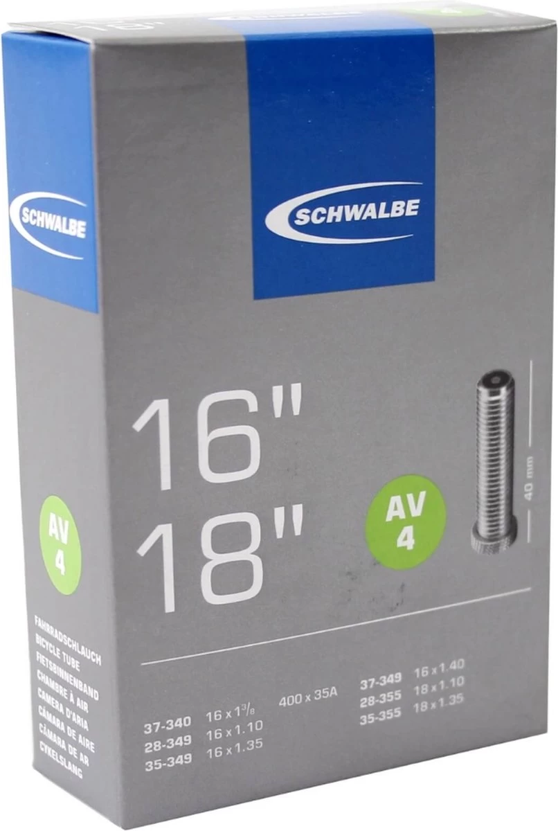 Schwalbe Binnenband - AV4 - 16 Inch X 1 3/8 - 18 X 1.35 - Auto Ventiel - 40mm 1 Schwalbe Binnenband - AV4 - 16 Inch X 1 3/8 - 18 X 1.35 - Auto Ventiel - 40mm