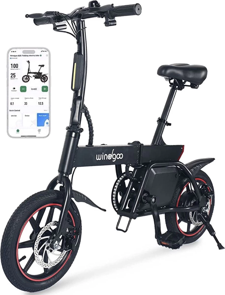 Windgoo B20 V2 - Smart E Bike - APP IOS Android - Elektrische Vouwfiets Zonder Gashandel - 250W - 14 Inch - 25 KM/H - Zwart 1 Windgoo B20 V2 - Smart E Bike - APP IOS Android - Elektrische Vouwfiets Zonder Gashandel - 250W - 14 Inch - 25 KM/H - Zwart