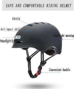 Fietshelm - Met Voor- En Achterlicht-Skatehelm - Maat-L 58-61cm-Helm Mat-Zwart - LED Verlichting -Fiets Serie Winkel 995x1200